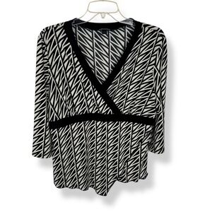 AB Studio Wrap Top Womens Size XL Black White Geometric Y2K Mod‎ Retro USA Made